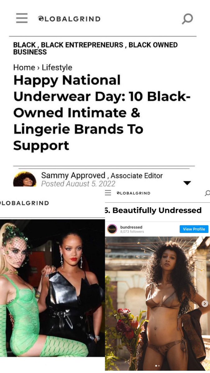 So wonderful to see @bundressed and our sister brand <a href="/ByIhuoma/">@ByIhuoma</a> featured in @globalgrind ‘10 Black Lingerie to Support’, piece, to celebrate National Underwear day in America. 

Thank you @sammyapproved For the love 💗 

Discover all our brands at BeautifullyUndressed.com now