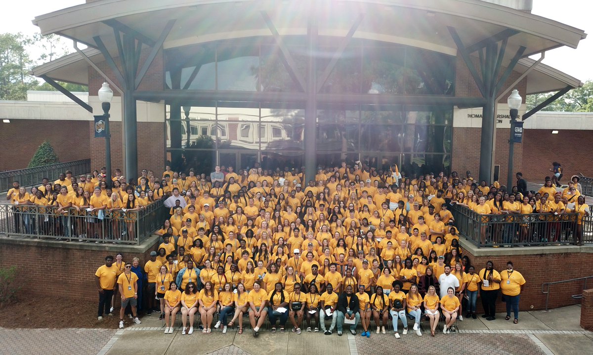 GaSouthwestern's tweet photo. Please join us in welcoming the largest freshman class in GSW history - nearly 500 students - and wish them a successful first day of class as they begin their college journey. 💛 #TakeTomorrowByStorm #TakeYourFirstYearByStorm https://t.co/7ngDYfm4Wa