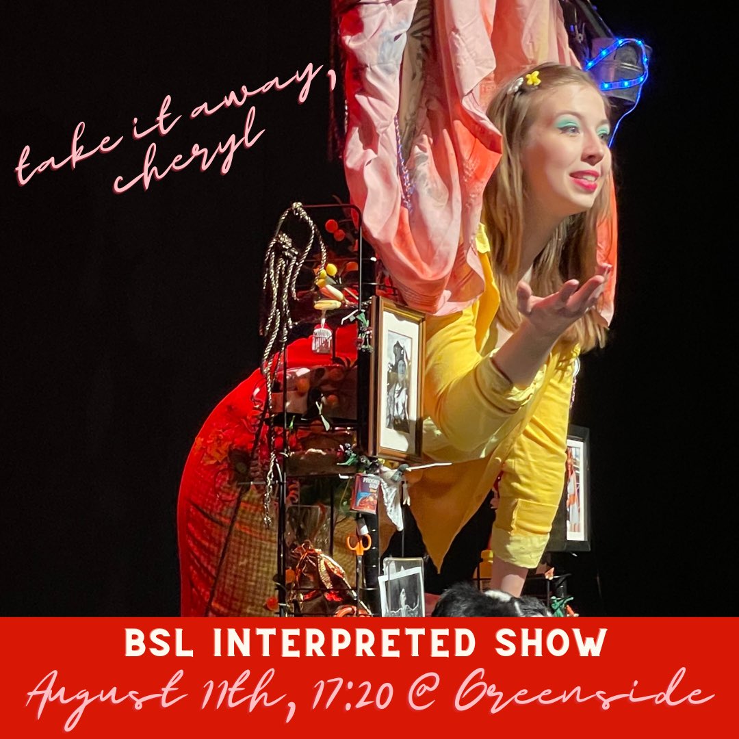 Happy &amp; grateful with all the support so fa, THANK YOU ❤️ 3 more chances to catch Cheryl at <a href="/GreensideVenue/">Greenside Venues</a>! Tomorrow's show (Aug. 11th) is BSL Interpreted, check the link in bio for tix 🤠🥳 much love xx
<a href="/DeafAction/">Deaf Action</a> @SilverDraws @adelms8 <a href="/riomatchett/">Dr. Rio Matchett</a> <a href="/AmyBethanEvans/">Amy Bethan Evans</a> #EdFringe