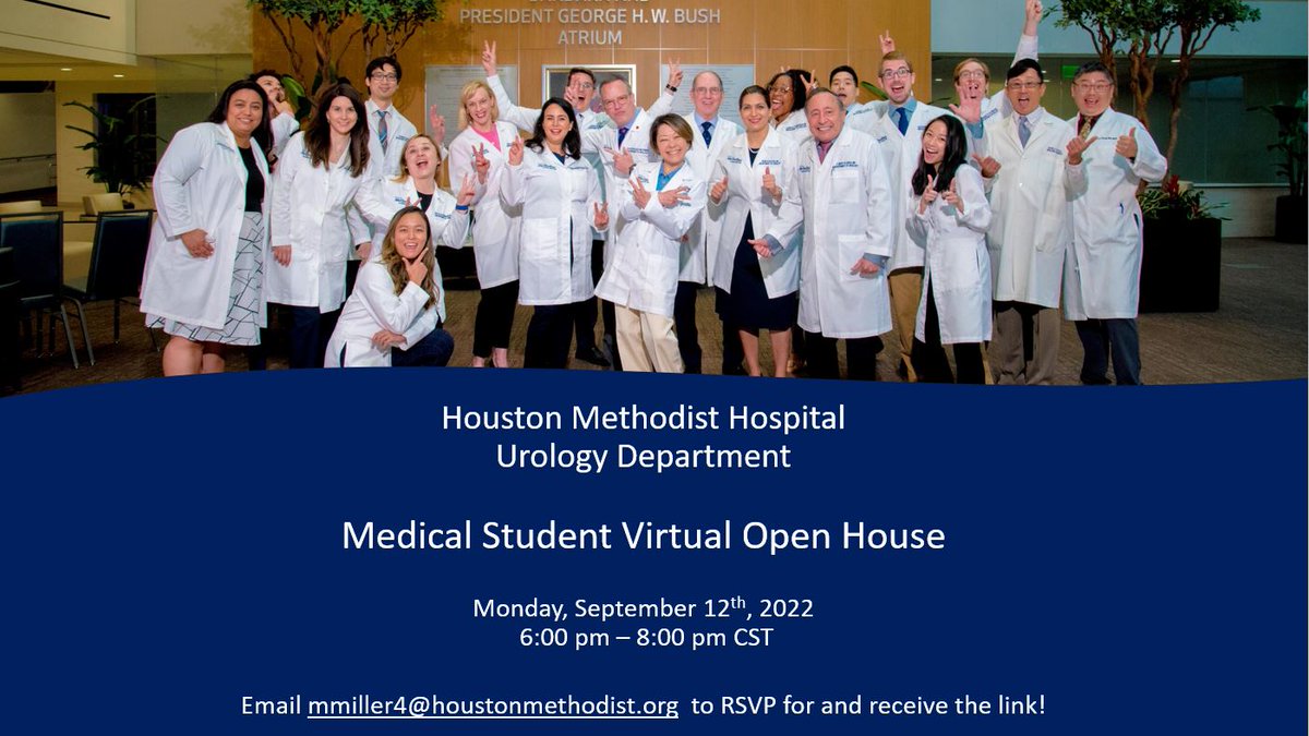 Houston Methodist Urology and Residency Program (@hmethodisturo) on Twitter photo Check out <a href="/HMethodistUro/">Houston Methodist Urology and Residency Program</a> at our upcoming 2022 Open House in September! More details in the flyer below. ⬇️
<a href="/UroAcademic/">Society of Academic Urologists</a> <a href="/rosekhavari/">Rose Khavari MD</a> <a href="/HMethodistGME/">Houston Methodist Residency & Fellowship Programs</a>
<a href="/MonicaMorganMD/">Monica Morgan MD</a> <a href="/BrianMilesMDCaP/">bjmiles@houstonmethodist.org</a> <a href="/AmerUrological/">Amer. Urol. Assn.</a> <a href="/Uro_Res/">The Urology Applicant ⚕</a> <a href="/UroAcademic/">Society of Academic Urologists</a> <a href="/KKseattle/">Kathleen Kobashi</a> <a href="/RRGonzalezMD/">Ricardo R Gonzalez MD</a> <a href="/DrRajSat/">Raj Satkunasivam</a>
Hope to see you there! Check out <a href="/HMethodistUro/">Houston Methodist Urology and Residency Program</a> at our upcoming 2022 Open House in September! More details in the flyer below. ⬇️
<a href="/UroAcademic/">Society of Academic Urologists</a> <a href="/rosekhavari/">Rose Khavari MD</a> <a href="/HMethodistGME/">Houston Methodist Residency & Fellowship Programs</a>
<a href="/MonicaMorganMD/">Monica Morgan MD</a> <a href="/BrianMilesMDCaP/">bjmiles@houstonmethodist.org</a> <a href="/AmerUrological/">Amer. Urol. Assn.</a> <a href="/Uro_Res/">The Urology Applicant ⚕</a> <a href="/UroAcademic/">Society of Academic Urologists</a> <a href="/KKseattle/">Kathleen Kobashi</a> <a href="/RRGonzalezMD/">Ricardo R Gonzalez MD</a> <a href="/DrRajSat/">Raj Satkunasivam</a>
Hope to see you there!