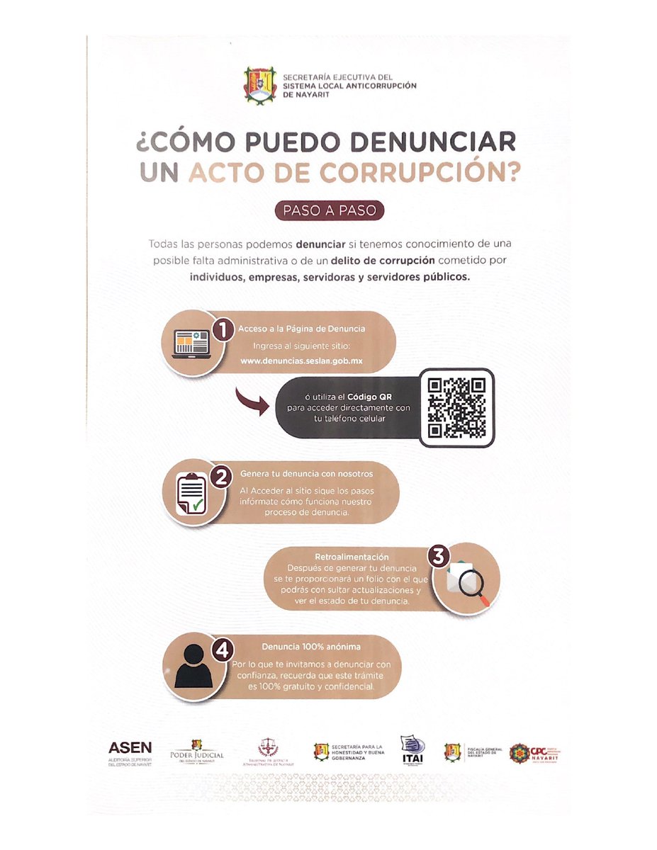 SESLANayarit's tweet photo. “Da inicio la Campaña Nayarit Libre de Corrupción, mediante la aplicación virtual que desarrolló la SESLAN, la cual se vincula a través de código QR” https://t.co/yamhKnBPIm