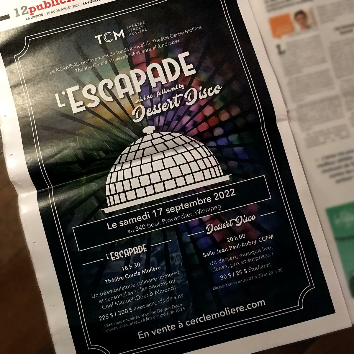 Notre événement de prélèvement de fonds L'Escapade suivi de Dessert Disco approche à grands pas! Réservez votre place afin de profiter d’un délicieux repas par Chef Mandel (Deer &amp; Almond), ou participez au Dessert Disco seulement!
🎟️ Cerclemoliere.com