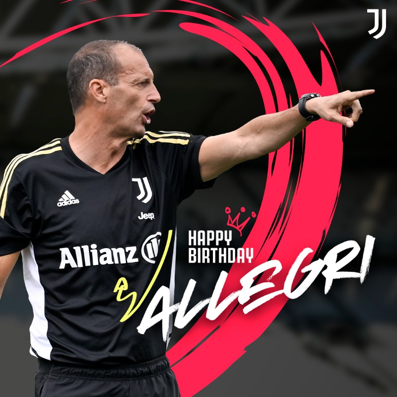 juventusfc's tweet photo. Tanti auguri a mister Allegri 🎂🎉 Buon compleanno!