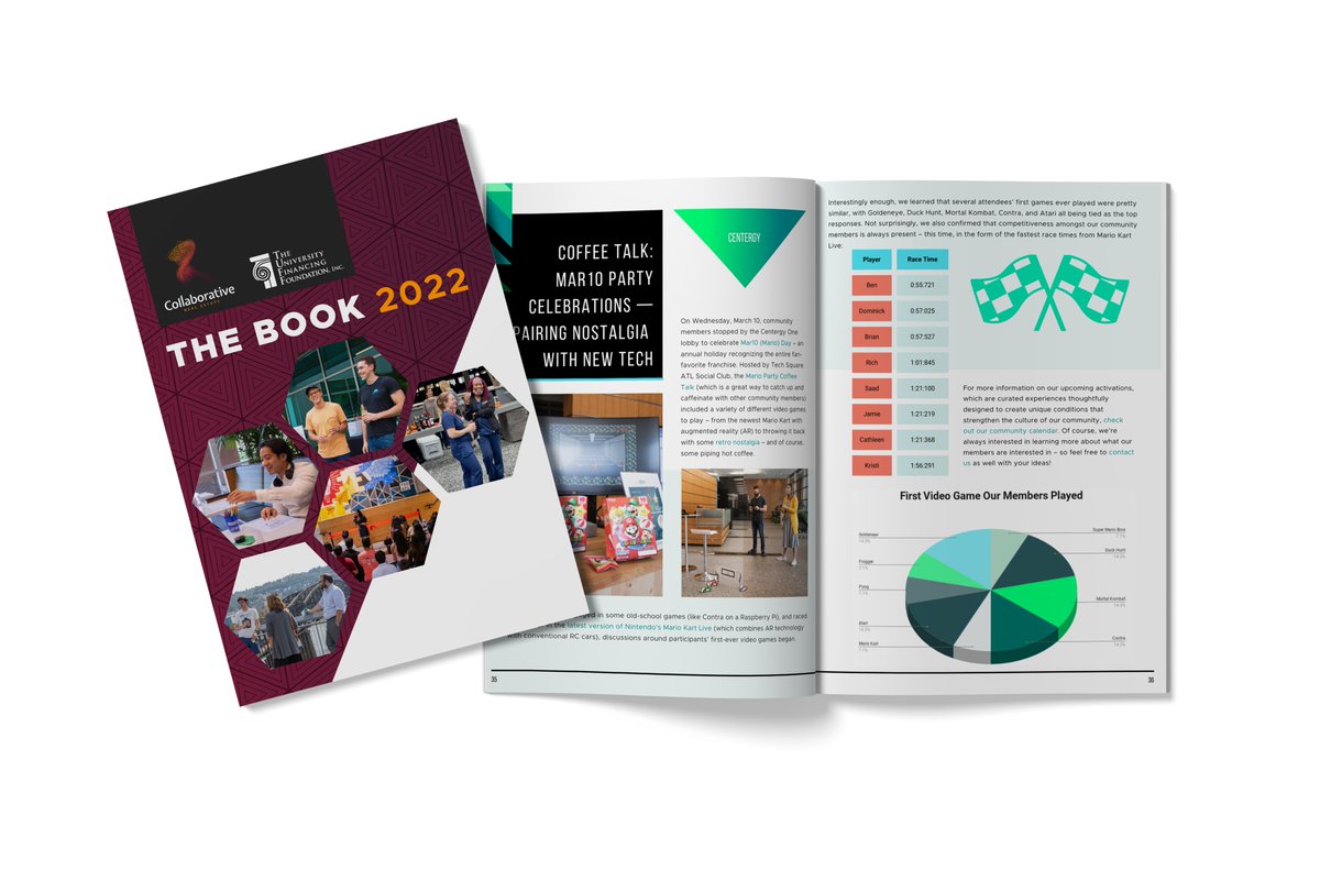 TUFF_501c3's tweet photo. We are excited to share the 2022 issue of 'The Book' which includes innovative activation activity from Tech Square in Atlanta, GA,  Bridgeside Point I in Pittsburgh, PA, and the Emory University Nell Hodgson Woodruff School of Nursing in Decatur, GA!
https://t.co/8aUx87jP5y https://t.co/sVhrCFLfGC