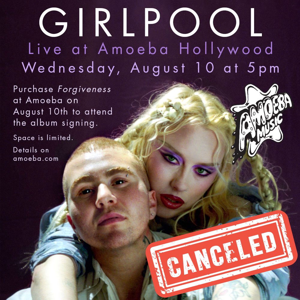 Heads up @girlpool fans! Unfortunately today's in-store performance at Amoeba Hollywood has been canceled due to illness. We all hope to be able to reschedule a new date soon. Stay tuned!