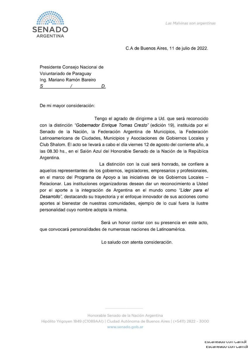 ConavOpy's tweet photo. El CONAVO comparte con las organizaciones de la sociedad civil Paraguaya la invitación a su presidente Mariano Bareiro Soria para el acto de  Distinción “Gobernador Enrique Tomás Cresto “en su 19 edición, instituida por la Federación Argentina de Municipios, la https://t.co/RthHUSa82g