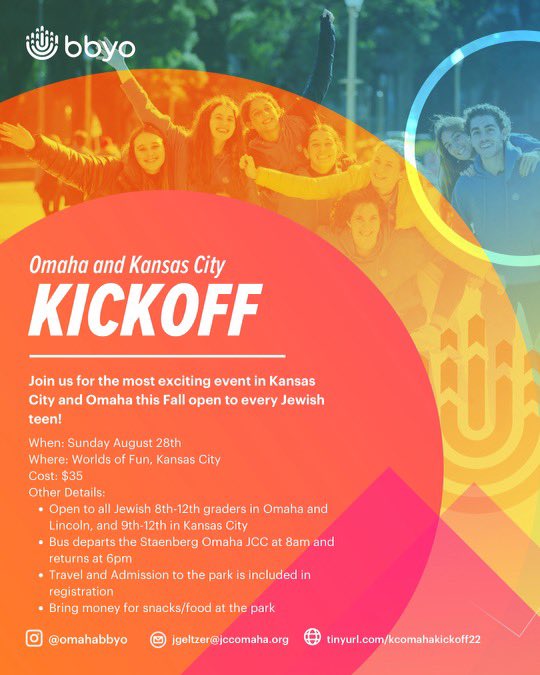 Cant wait to reunite with teens from Omaha/Lincoln and <a href="/KCBBYO/">Kansas City BBYO</a> at Fall Kickoff! Join us on August 28th. Register with this link: bbyo.org/bbyo-near-you/…