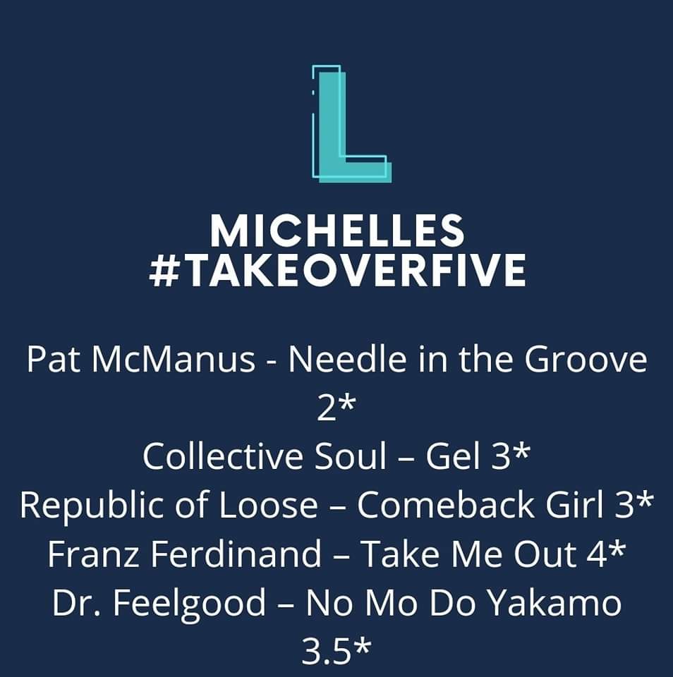 LoganSoundsOff's tweet photo. I think the π got to me as I was sure I'd shared @chelleMurt #Takeoverfive for #LogansFive yesterday but I don't see it π€
Michelle songs were from #ThePatMcManusBand, @CollectiveSoul, @republicofloose, @Franz_Ferdinand & #DrFeelgood
Check 2nd image for Michelle's feedback https://t.co/ienF8O8QU6