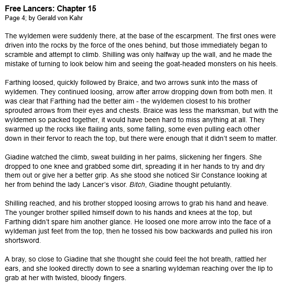 FREE LANCERS: Chapter 15

While a mercenary knight battles a monster, his troupe stages an ambush of their own.

Released 2x daily, A Knight's Tale meets the Witcher in this ongoing story.

Also read at linktr.ee/gvonkahr