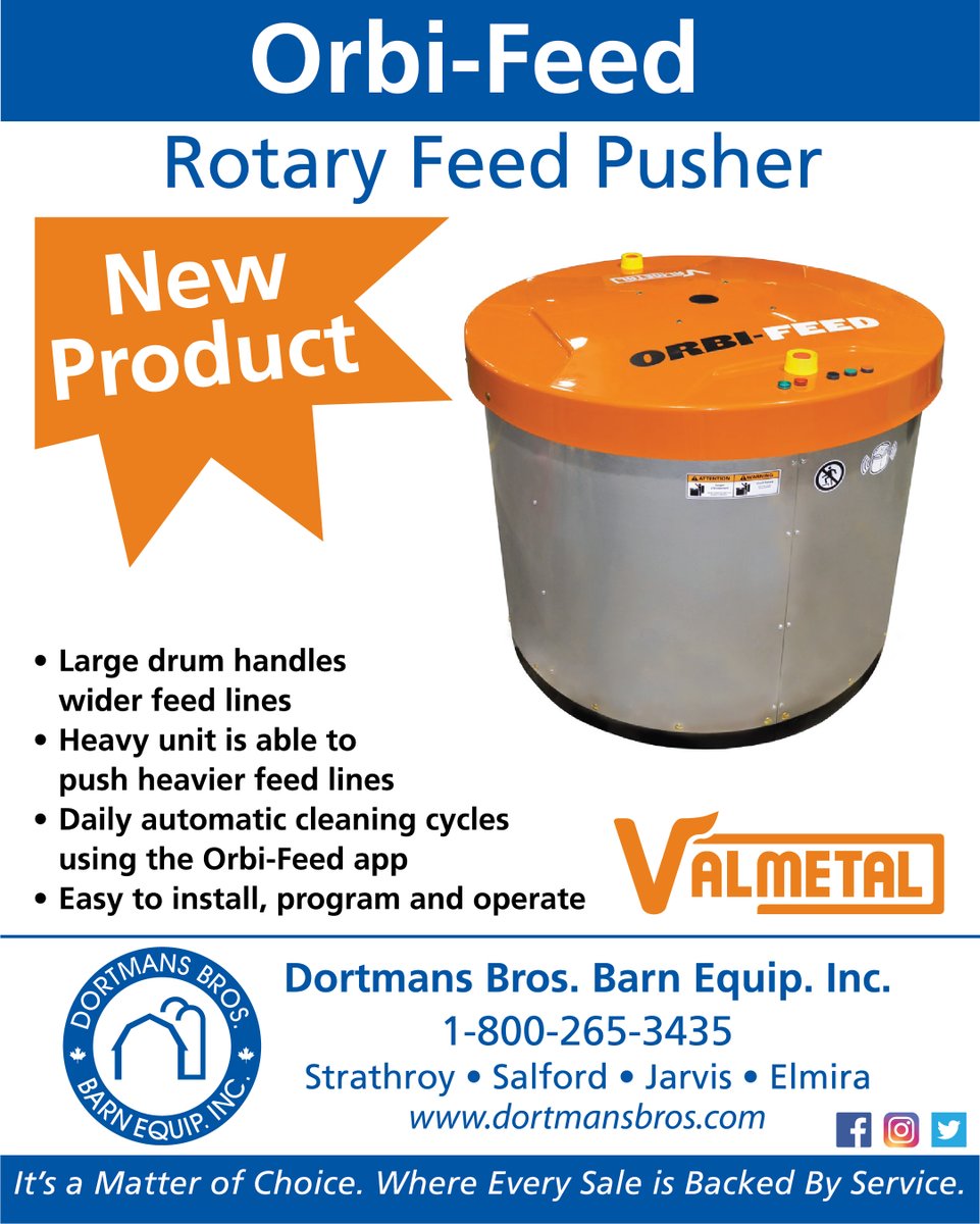 DortmansB's tweet photo. NEW product!! Take a look at @ValmetalInc 's Orbi-Feed rotary feed pusher. Give us a call to discuss. 😀
https://t.co/QvFXydH9cX
#dortmansbros #Valmetal #orbifeed #feedpusher #ontag https://t.co/UoAcXOPmb6