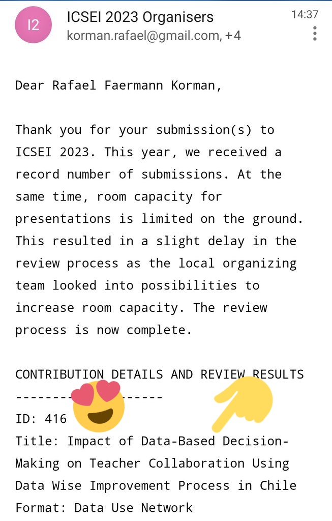 Muy felices por presentar nuestro trabajo para esta comunidad mundial de educadores! Very happy to present our work to this world community of educators! Vamos <a href="/Teach_data/">Dr. Jorge Peña</a> <a href="/JaeinEd/">Jaein Josefina Lee</a> Francis Durán! Let's go <a href="/DataWiseHarvard/">Data Wise</a> <a href="/ICSEI_DataUse/">ICSEI_DataUse</a> <a href="/icsei2023/">ICSEI2023</a>