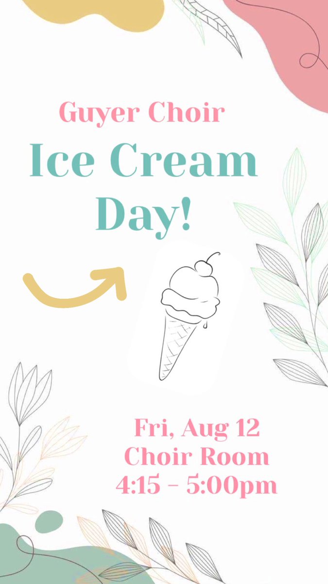 Current and new choir kids, we will have an ice cream day from 4:15 - 5:00pm this Friday! This is a great chance to eat some treats and meet new friends! We’d love if you joined! 🍦