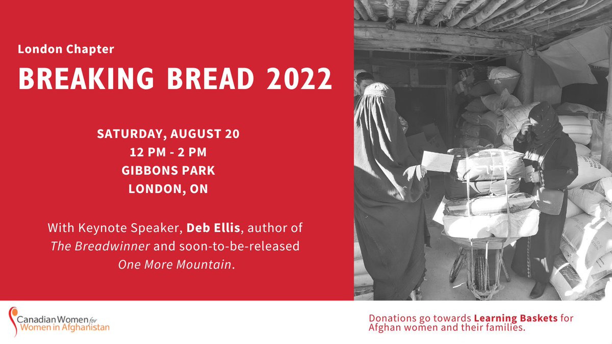 Help us build 10 Learning Plus Baskets at our London Chapter’s Breaking Bread on August 20! Join a great event at Gibbons Park with food, drink, and keynote speaker, Deb Ellis - author of The Breadwinner.

Learn more at https://t.co/dGl2YjWhhu
@London_Events #LetAfghanGirlsLearn https://t.co/4Gl9uyYf8n