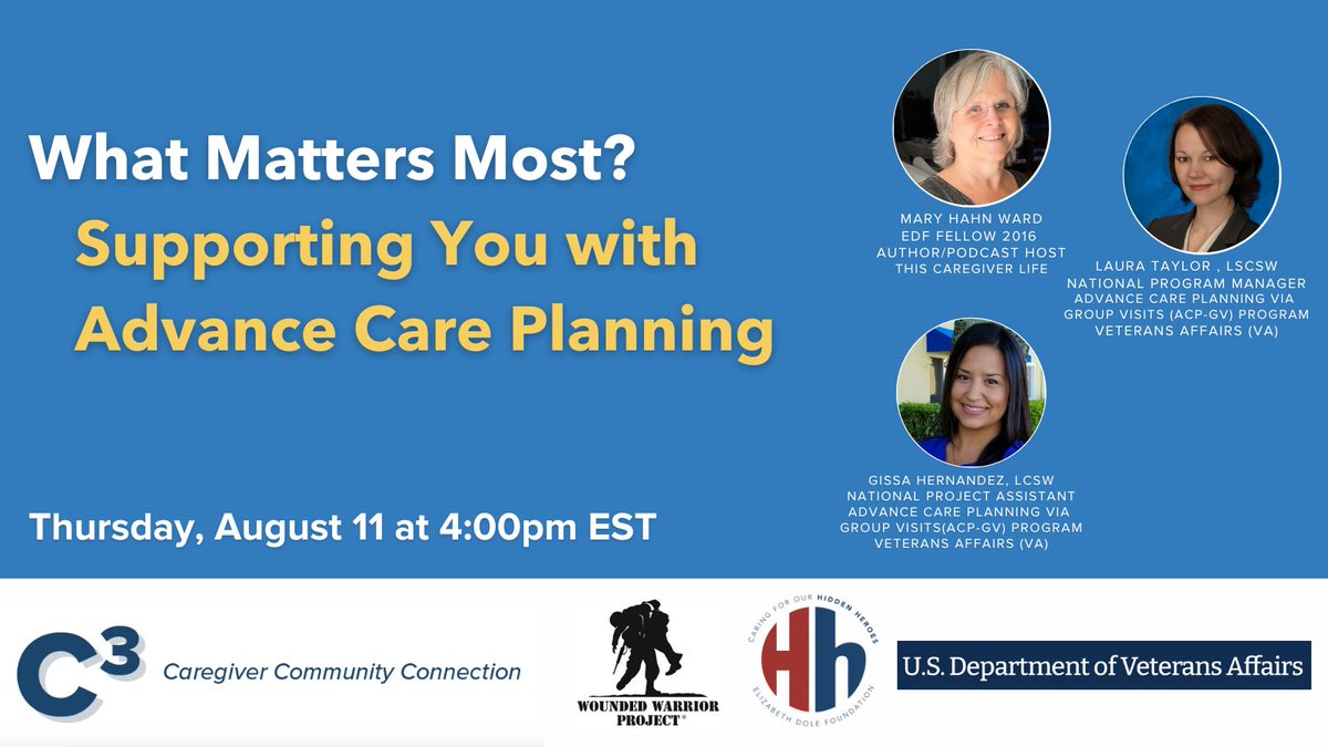 DoleFoundation's tweet image. Happening tomorrow! Join us for a #C3 episode with @DeptVetAffairs. Together, we're talking about the importance of advanced care planning for veterans, caregivers, care providers, &amp;amp; families: bit.ly/3Qm2juL
 
Thank you @wwp for powering this series!