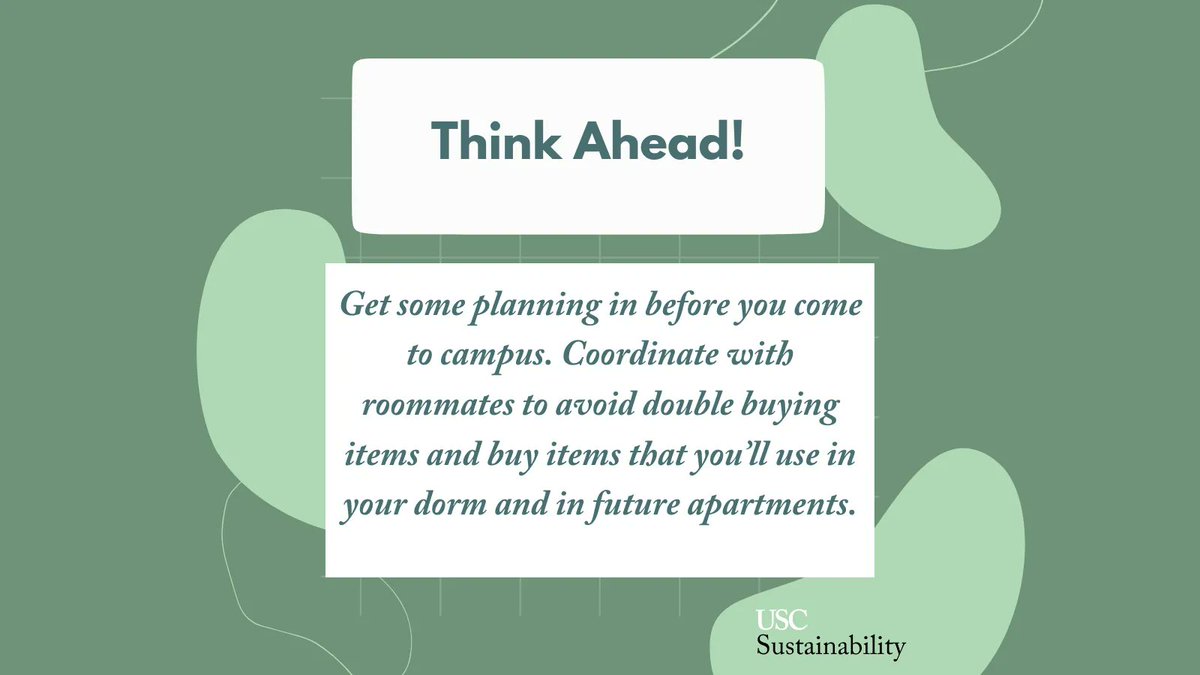 GreenUSC's tweet photo. We can’t wait to see you on campus so soon Trojans. Here are some tips to make the move-in process just a little more smooth and sustainable! #OfficialTrojan #WelcomeToUSC #FirstYearUSC #plasticfreeUSC https://t.co/4xpiE66Jm2