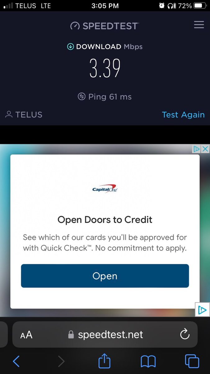 por_qpine's tweet photo. @TELUSsupport @telus why is your LTE network so slow in Markham, ON [hwy 404/7]?  

Performance is so bad, half the time speed-test can't even run, the other half, the results to your own test server is abysmal [VIA Iphone SE 2020]. https://t.co/HmVcBHtLk9