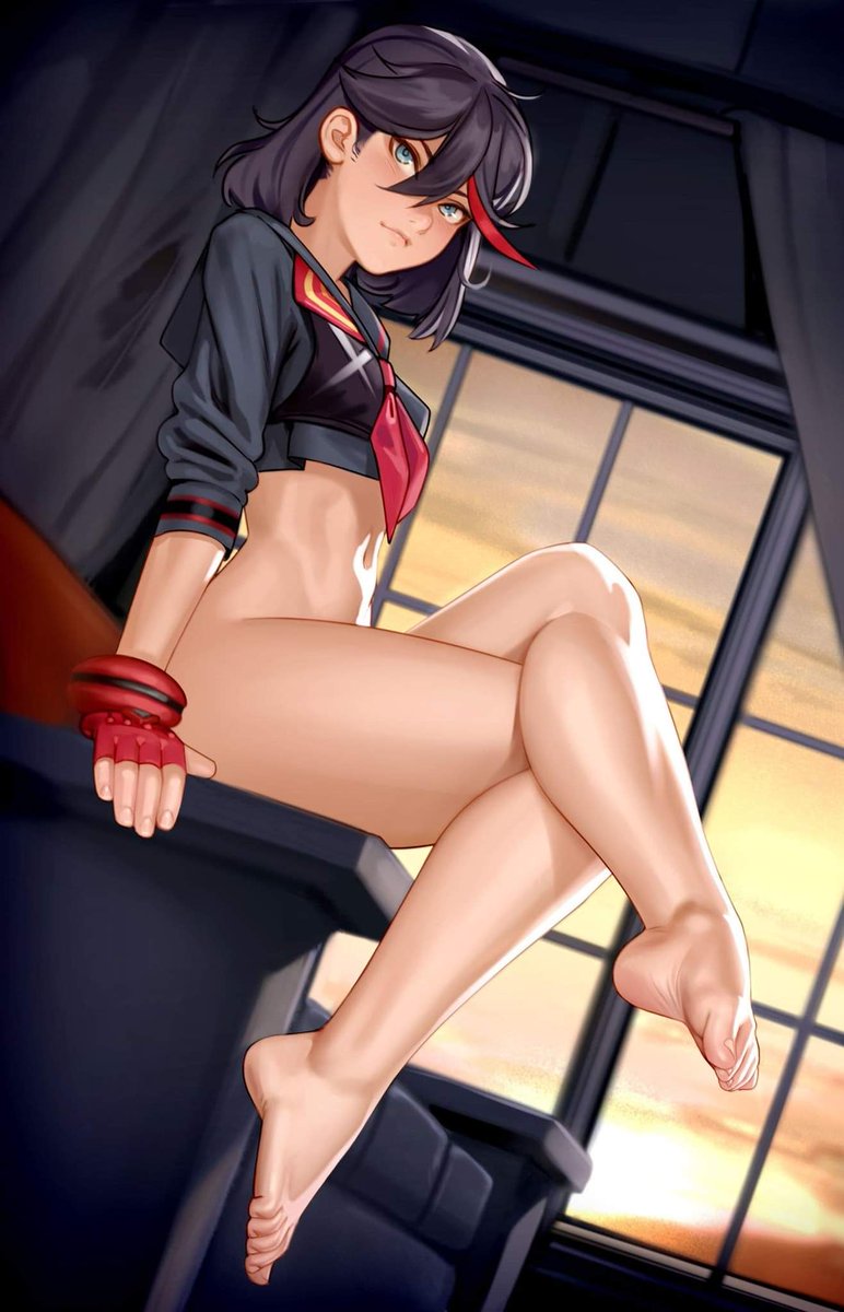 cutie_ryuko's tweet photo. *ryuko sits on her cough with only a shirt on as it's warm not noticing the reader* https://t.co/LE6BdIA9RR