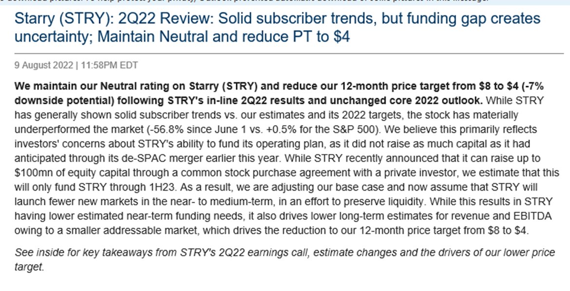 compound248's tweet image. Never good when the sell side is openly worrying about your solvency a few months after coming public. 👀

$STRY #SPACAttack