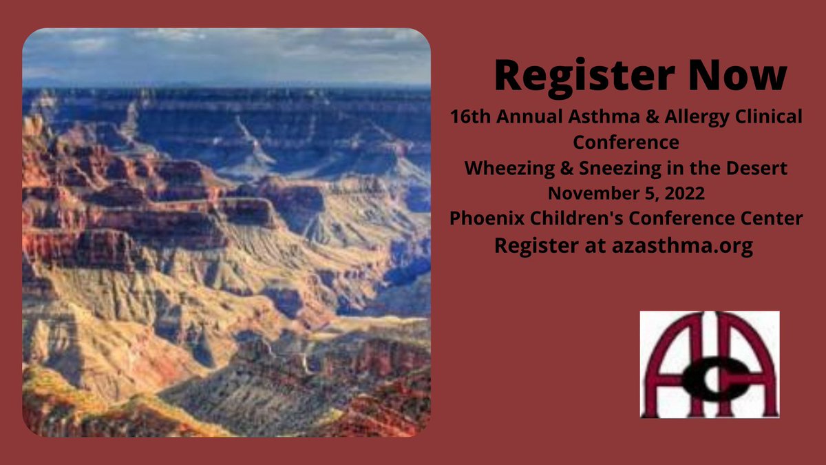 AzAsthma's tweet photo. 16th Annual Asthma &amp; Allergy Clinical Conference
November 5, 2022
Phoenix Children's Conference Center
Register at
https://t.co/Koct5BgNxr https://t.co/hfYH2ZBX0V