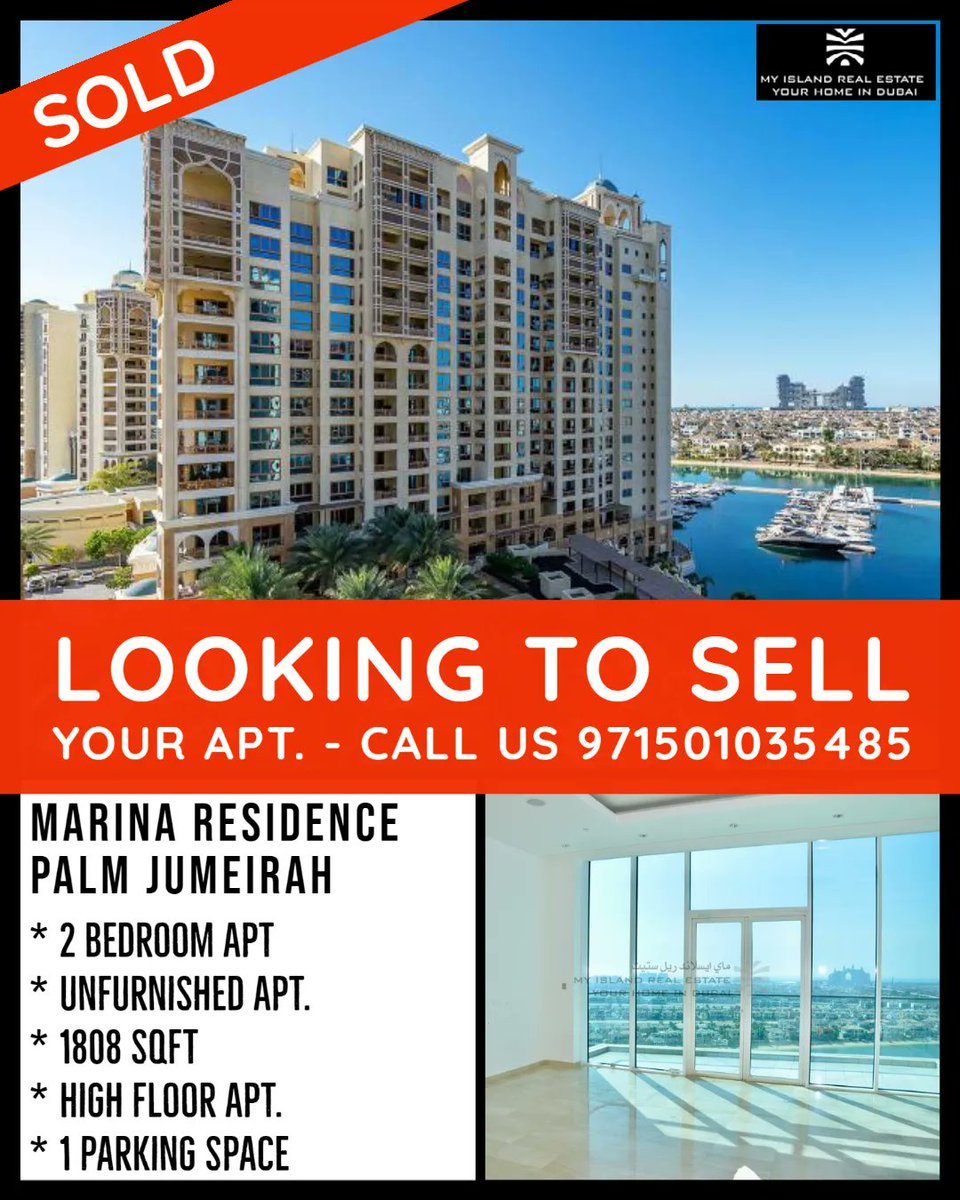 SOLD - Marina Residences Apartment.

2 Bed - Unfurnished - High Floor Apt.

Looking to Sell / Rent your apartment in Palm Jumeirah, please call us on 971501035485

#DubaiCity #Dubai #dubaiproperties #dubailuxuryliving #visitdubai #dubailife #dubairealestateagents #dubairealestate