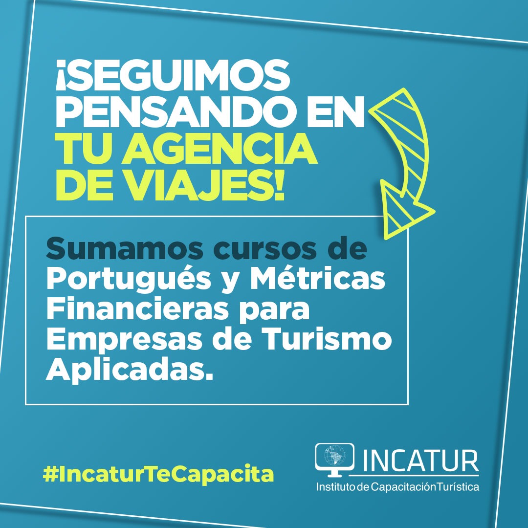 Trabajamos para sumar más herramientas que potencien el desarrollo de las empresas de viajes y turismo.
Incorporamos 2 nuevos cursos virtuales 👇
➡️ Portugués básico
➡️ Métricas financieras para empresas de turismo aplicadas.
Inscribite 👉 incatur.org.ar hasta el 26/08