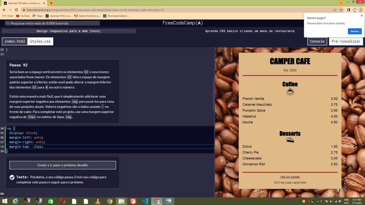 VicyKanivete's tweet photo. #100DaysOfCamp
#freeCodeCamp
#tsalaCode
Day 10/100
I learned basic CSS creating Restaurant menu.
Its amazing
... https://t.co/tduIHfmhVV