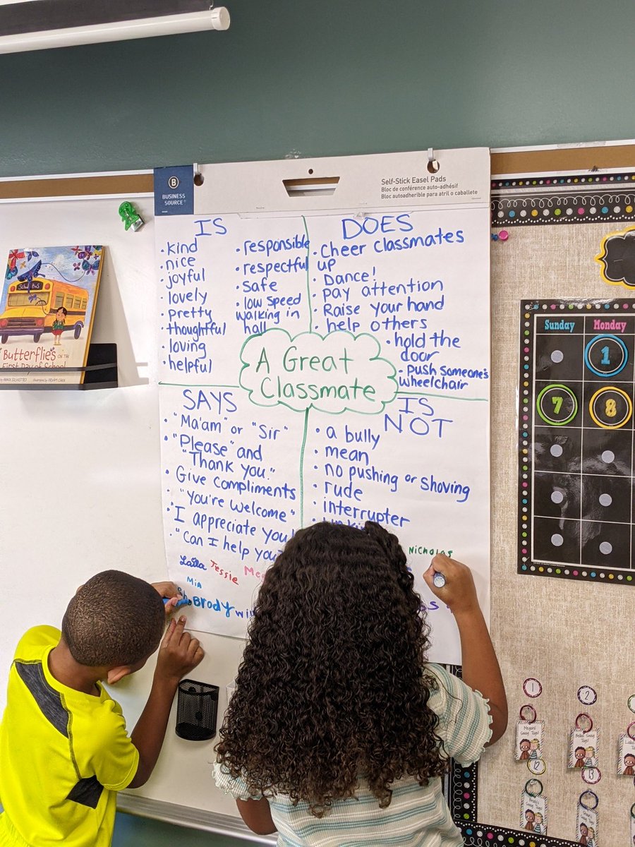 MsKSantangelo's tweet photo. Read "Have You Filled a Bucket Today?" and discussed what bucket fillers and dippers are.  Then we created our class contract and signed our names in agreement! #santangelosquad @HumbleISD_LSE #leopardspotting  #PAWsitivePause https://t.co/qujYoRopZq