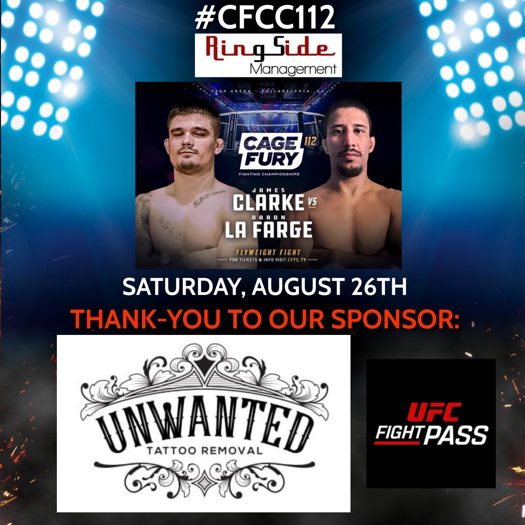 SuplexKid94's tweet photo. #Shoutout to Unwanted Laser Tattoo Removal for being a sponsor for my fight later this month!!
Thank-you so much for your support๐ #UnwantedLTR
๐ #CFFC112 Fight Aug 26 LIVE #Philadelphia on @ufcfightpass
#suplexkid #mma #wrestling #juijitsu #flyweight #ufcfightpass #cffcmma https://t.co/Kh9adVkU3E
