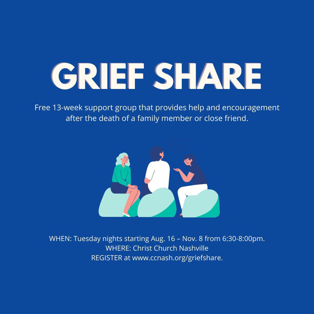 NAMIDavidsonCo's tweet photo. You are not alone in your grief journey. GriefShare is a 13-week grief recovery support group led by Christ Church Nashville where you can find help and healing for the hurt of losing a loved one. You can find more event details and register at https://t.co/drnXMyyLnp. https://t.co/QCDdqeMUcZ