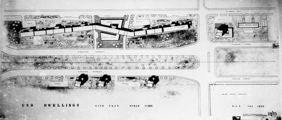 NahomTeklu_'s tweet image. Designed by Zalman Enav &amp;amp; Michael Tedros in 1962, the 5 story '82 gov't
apartments' bldg. near #Hiltonhotel in #AddisAbeba has interesting #splitlevel apartmets. The bldg. is built as a 1st phase of an unrelealised plan comprising residential towers + commercial + public center.