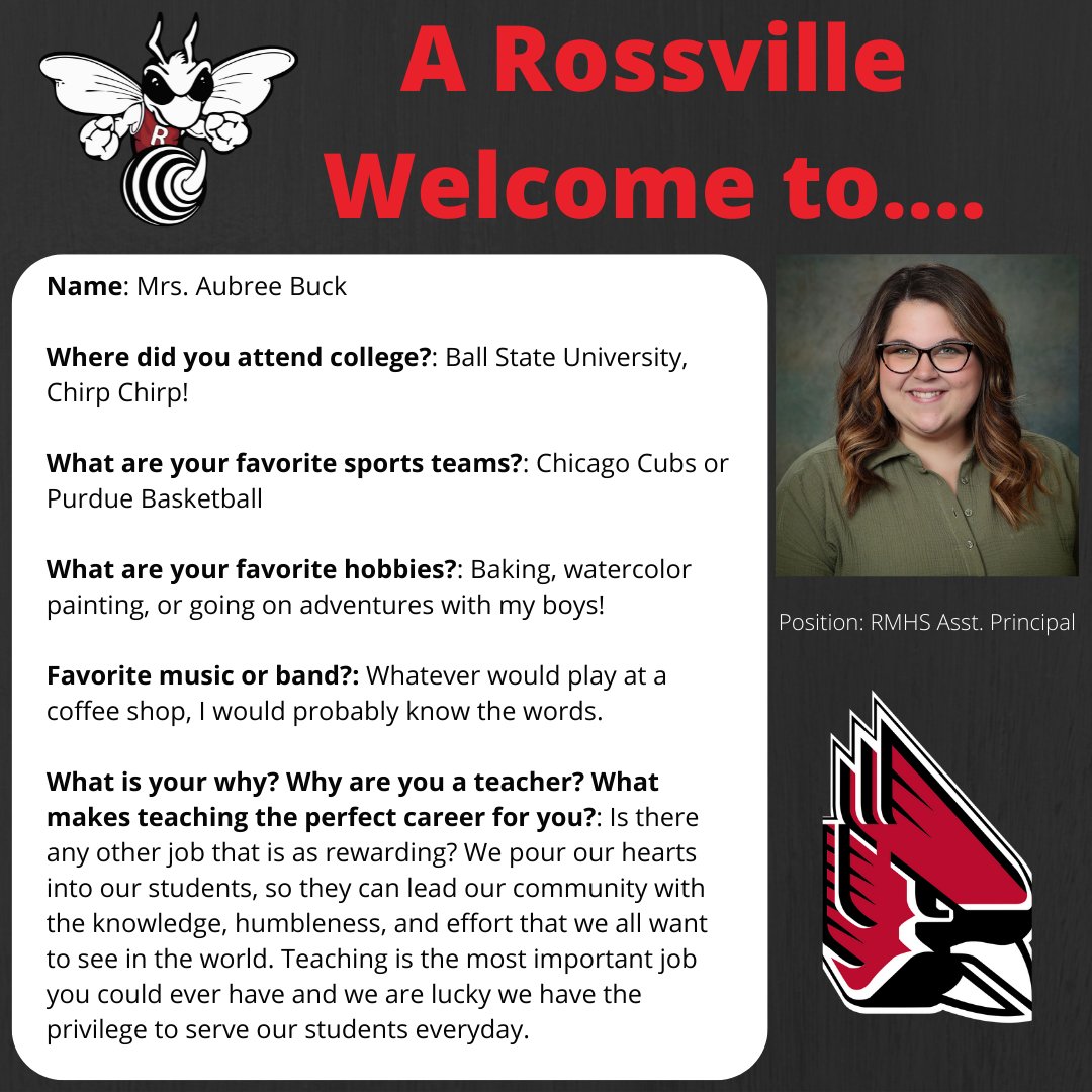 Welcome <a href="/aubree_buck/">Aubree Buck</a> to our amazing school corporation as the RMHS Assistant Principal!  #ARossvilleWelcome <a href="/RossvilleSchool/">Rossville Schools</a> #weRrossville <a href="/terrylthompson6/">Terry Thompson</a>