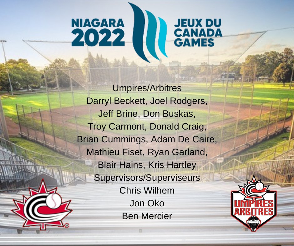 The 2022 Canada Games are currently being held in Niagara, Ontario. We wish a great experience to all the umpires.
Les Jeux du Canada 2022 se déroulent présentement à Niagara en Ontario. Nous souhaitons une belle expérience à tous les arbitres.
#BCanNats22