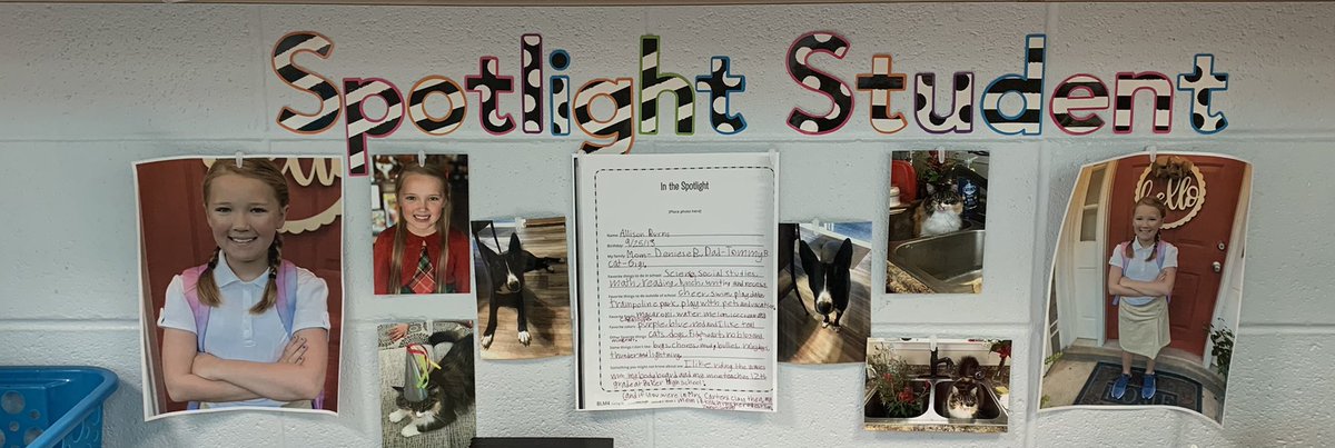 MsShrops's tweet photo. Allison is our Spotlight Student this week. We enjoyed learning about her favorite things like her dog, cat and catching some waves on her bodyboard. We also learned that she doesn’t like rainy days or bullies. 🐝@CollierES https://t.co/TRiEycMl27