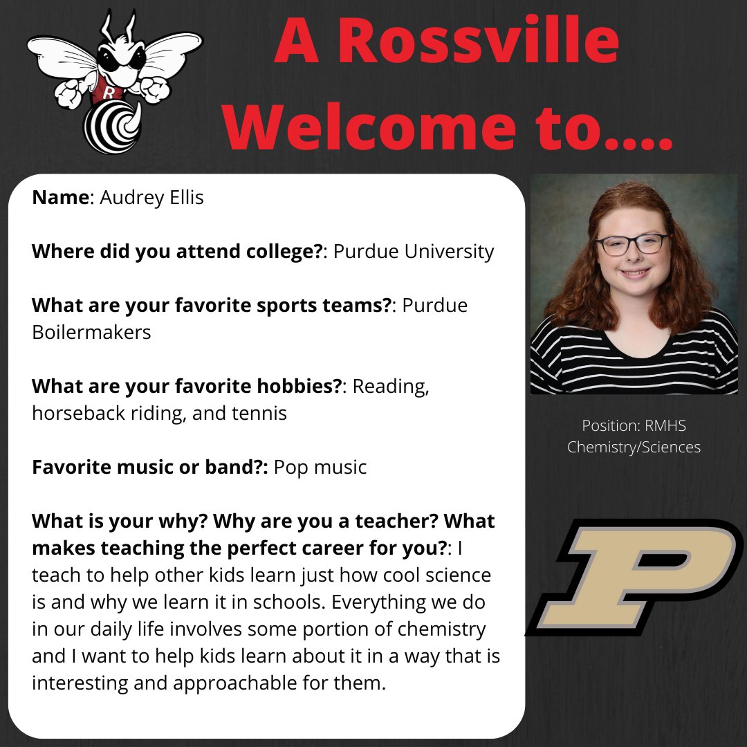 Welcome to our new Chemistry/Science teacher Audrey Ellis! #boilerup <a href="/RossvilleSchool/">Rossville Schools</a> #weRrossville #ARossvilleWelcome <a href="/terrylthompson6/">Terry Thompson</a>