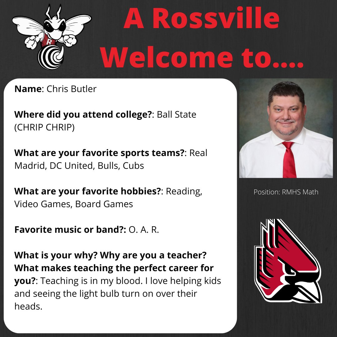 Give #ARossvilleWelcome to Chris Butler!  He will be in our Math department this school year! #weRrossville <a href="/RossvilleSchool/">Rossville Schools</a> <a href="/terrylthompson6/">Terry Thompson</a>