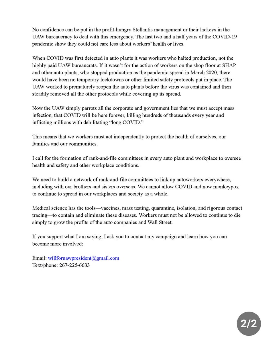 WillforUAWpres's tweet photo. I call for an immediate shutdown of production at SHAP to stop the spread of #monkeypox, with all workers receiving full pay! 

The companies, which are making record profits based on our exploitation, can afford to take the necessary measures to save our health and lives. https://t.co/hNPSCEB8u6