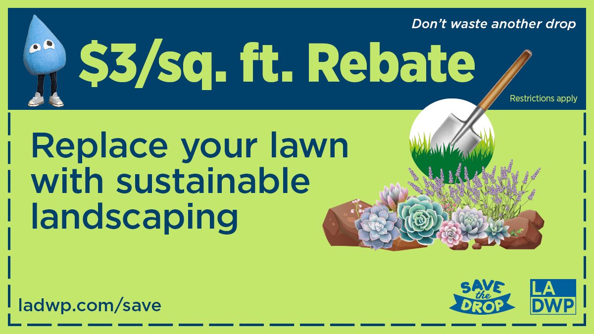 LADWP's tweet photo. Level up your savings with our water conservation rebates. Learn more at https://t.co/K6G4xmLm67. We’ve got this, LA. #SaveTheDropLA #WaterConservation https://t.co/MP2kDPPEUB