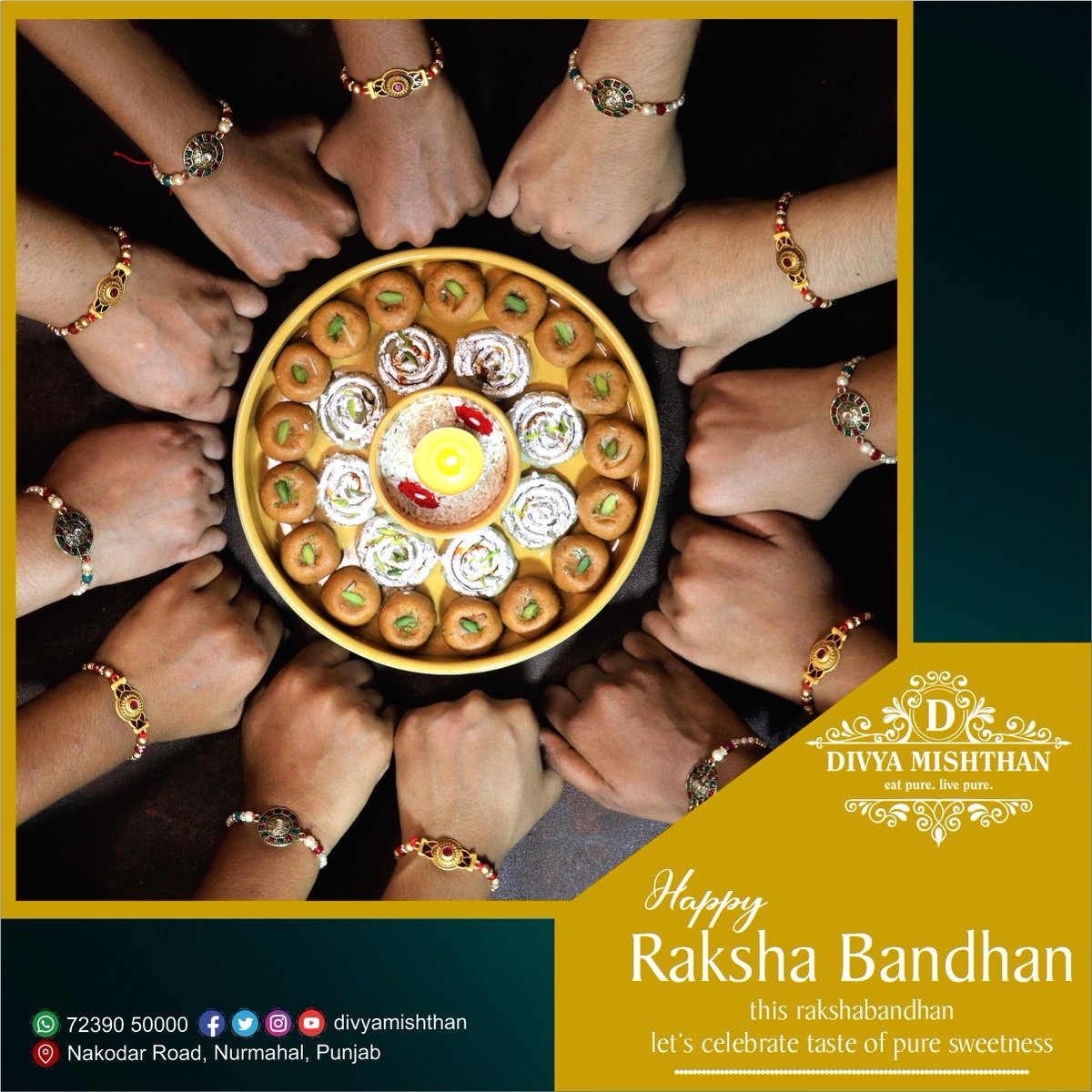 DivyaMishthan's tweet photo. Happy Raksha Bandhan- This rakhshabandhan
Let's celebrate taste of pure sweetness😊
For Order call/whatsapp:
72390-50000
#Rakhi #rakhi2022 #rakshabandhan #bhai #festival #indianfestival #sweet #indiansweets #eatpurelivepure #divyamishthan #nurmahal https://t.co/6zTf1jzSIr