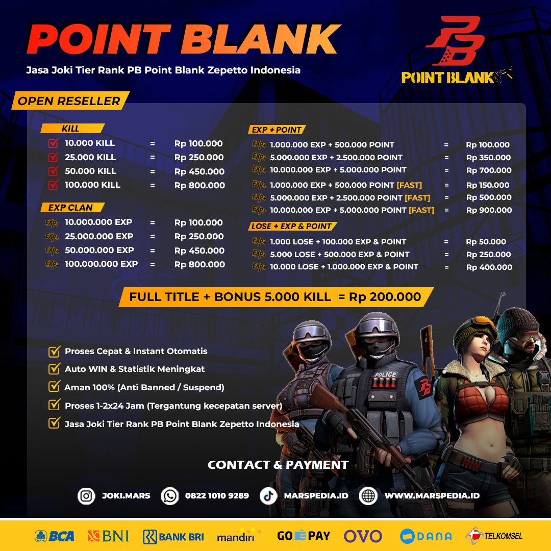 MarsCelebrity's tweet photo. Jasa Joki GB EXP Title PB Point Blank Zepetto Garena Pangkat Title Kill Master Medal Clan Termurah Aman Terpercaya
By : Marspedia Mars Celebrity Corporate JOKIMARS ★★★★★

Contact Person
👥 WA = 0822 1010 9289
🔗 Website = https://t.co/wAXlNG5jeL https://t.co/YNWI5Ggb5E