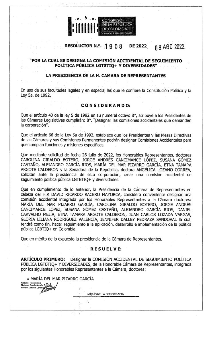 CancimanceL's tweet photo. ATENCIÓN 📢Tenemos Comisión Accidental de seguimiento a la Política Pública LGBTIQ+ y diversidades, en @CamaraColombia. 

Ya es tiempo de avanzar con una agenda que reconozca y entienda de verdad las necesidades de la comunidad. https://t.co/wY8yZhtXl0
