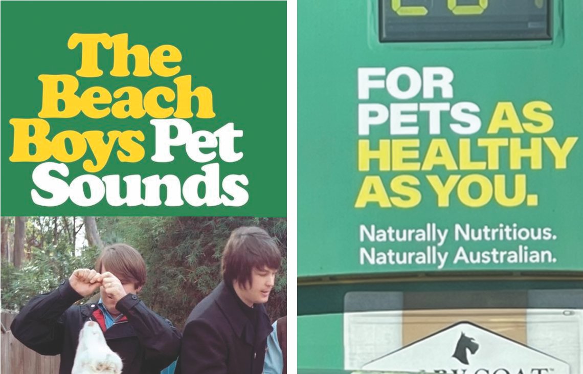 ByRHenderson's tweet photo. Thought the ad on the right was a very puzzling reference to the classic Beach Boys album cover. Was then informed that green and gold was probably just code for "aussie".

…but I'm not seeing things, right? There's something there! https://t.co/icLoVFNApg