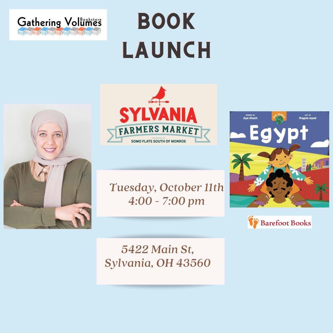 2 years ago the world shut down a few weeks after my debut book launch party. Let’s hope the same doesn’t happen for my second book 🥹 it’ll be at our farmer’s market, outdoors & during my fav season: fall! There may be Egyptian treats! If you’re in NW Ohio, would love to see you