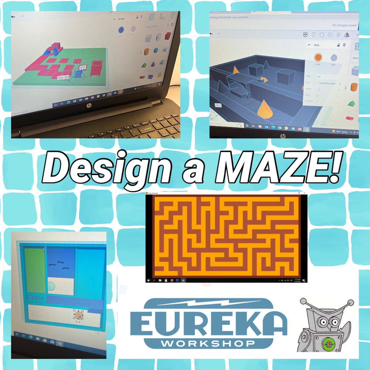 jenhicks's tweet photo. Day 3 of 3D Design &amp; Printing was all about designing a maze on paper, with Legos, &amp; using @Tinkercad! The kids were so creative and are excited to see their mazes printed out! #csed #codeva #eurekaworkshop #steam #csforall 👏😀 https://t.co/VkXy6TqU60