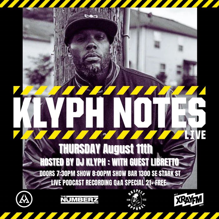 Tomorrow, Thursday August 11th, Libretto (<a href="/slumfunk/">Libretto</a>) will be interviewed by <a href="/djklyph/">Klyph</a> for a live taping of the Klyph Notes podcast at Show Bar! Libretto will be speaking on his new album Rusty Bladez, his his upcoming collaboration with <a href="/akepeleapparel/">akepele apparel ®</a>, his label, career, and more