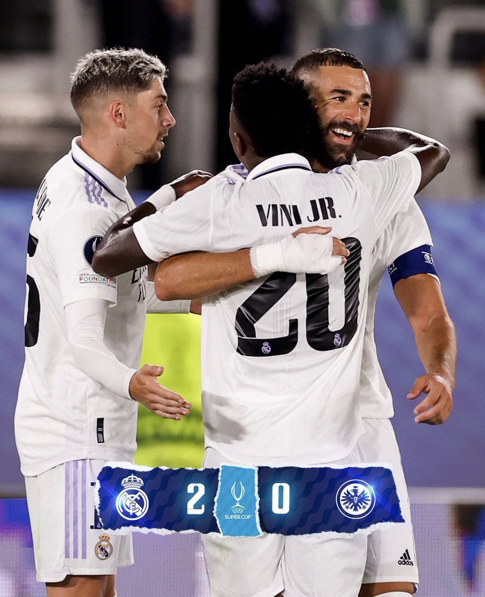 imfuraluc01's tweet photo. #EUFASuperCup | FT
Real Madrid 2-0 Eintracht Frankfurt
David Alaba ⚽️
Benzema ⚽️
#HalaMadrid
@bbfmumwezi 95.3 FM https://t.co/HJVHXuXcsm