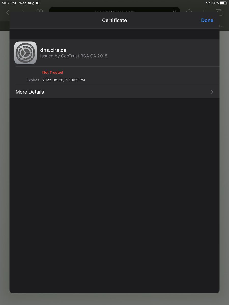 GBRotary's tweet photo. @CognitoForms What I keep getting is “unable to connect to secure server” it may be a ssl issue. Says it’s not trusted https://t.co/oSuwyxm15h