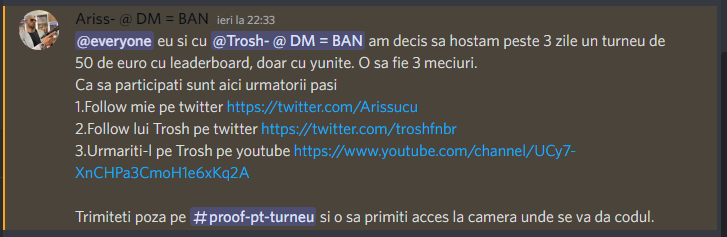 troshfnbr's tweet photo. Eu cu @Arissucu organizam un turneu de solo cu prizepool de 50$ 
locu 1 25$
locu 2 15$
locu 3 10$

Rules:
 1. Trebuie sa ma aveti pe mine si pe aris la follow 
 2. Sa intrati pe serverul de discord din bio sa dati proof
 3. Like si RT la tweet https://t.co/PQZ6bBrGIn