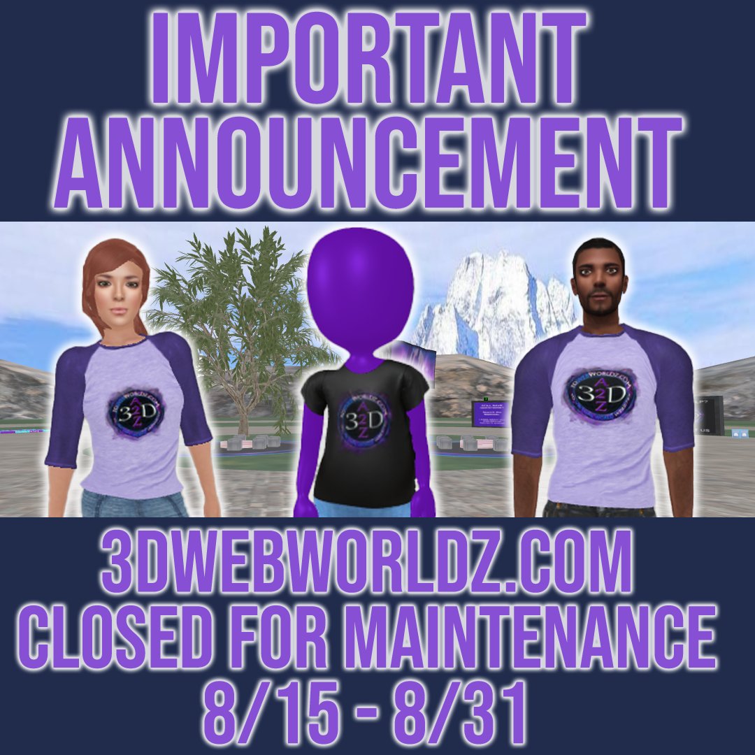 a2zsmartgroup's tweet photo. https://t.co/0A3pWZdYO8 will be closed for maintenance from 8/15 to 8/31. We'll be back and better than ever on September 1st! #important #announcement #virtualworld #Metaverse #virtuallearning #Avatars https://t.co/LhsFvzt1zo