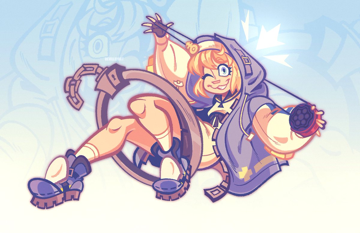 bridget (guilty gear) 1boy male focus smile fingerless gloves blonde hair  one eye closed gloves illustration