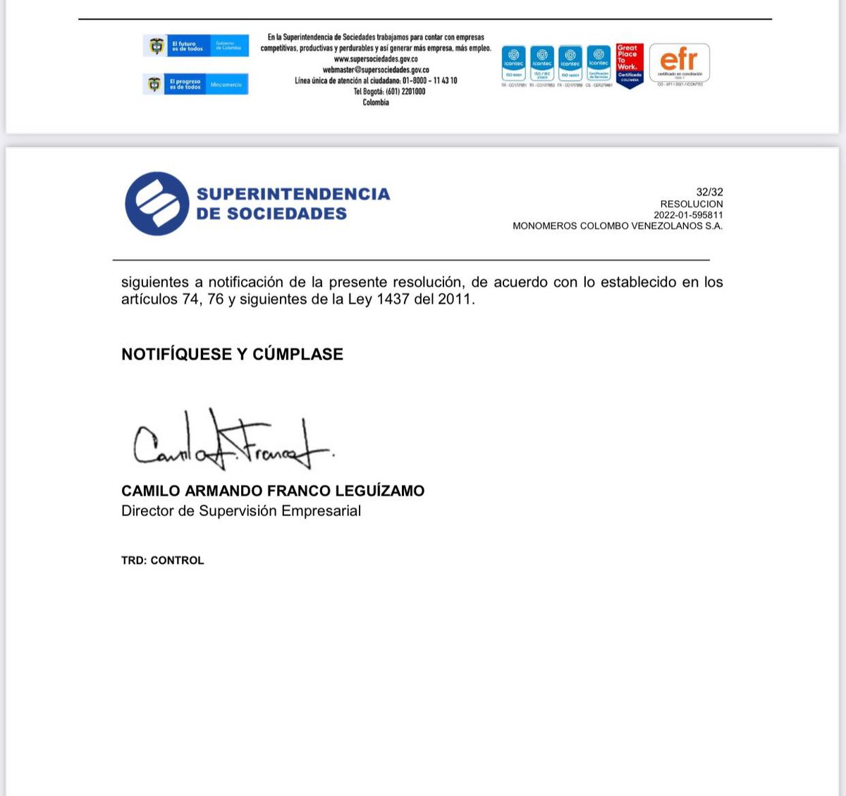 RedRadioVe's tweet photo. #URGENTE 🔴 Supersociedades Colombia levanta intervención sobre la empresa venezolana #Monómeros. https://t.co/6Lp5eOvsjG